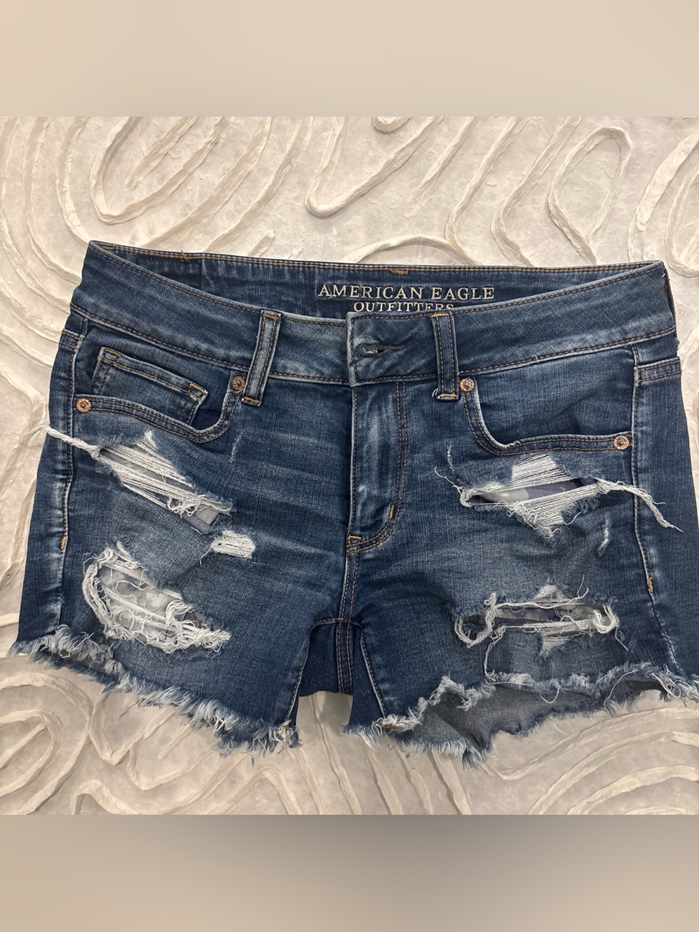 American Eagle Outfitters Distressed Dark Blue Denim Shorts